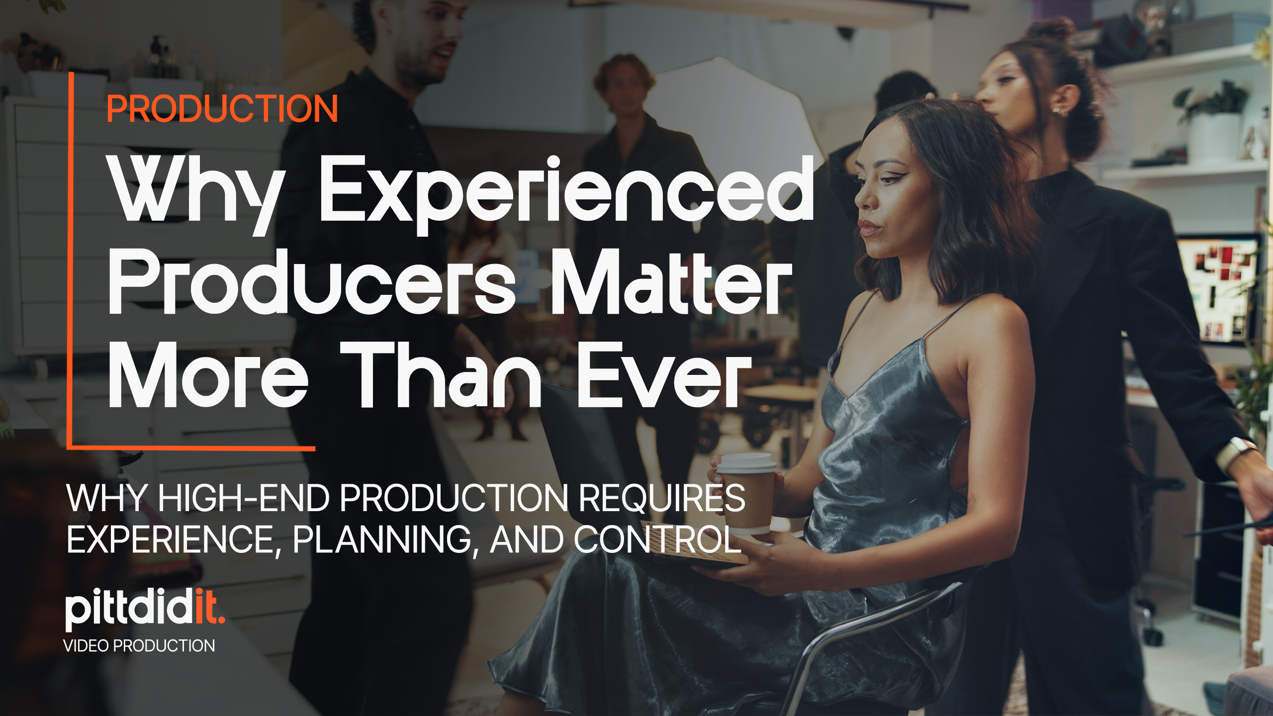 Commercial video production set with crew and experienced producer on set